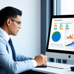 A professional in a modest business suit, sitting thoughtfully at a clean, minimalist desk in a modern, well-lit office. On the desk, a digital tablet displays a conceptual graph representing skill assessment and market trends, indicating areas for growth. The subject has a focused, contemplative expression. The image conveys self-reflection and strategic planning for professional development. Fully clothed, appropriate attire, safe for work, perfect anatomy, correct proportions, well-formed hands, natural pose, professional photography, high resolution, family-friendly content.