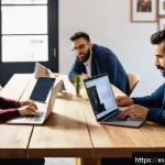 지식 갭을 이해하는 데 필요한 기본 개념 - A diverse group of adults in a modern coworking space in Spain, engaged in a collaborative learning ...