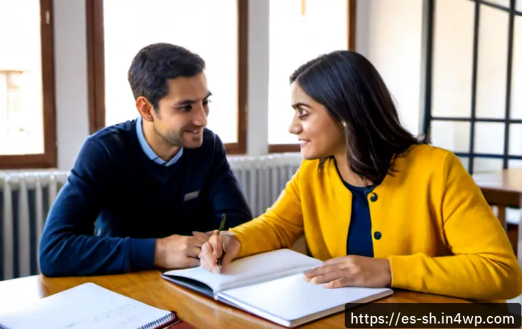 Home 17 지식 갭을 해결하기 위한 멘토링 프로그램 - Photorealistic mentoring session in a bright community learning center in Madrid, an experienced mid...